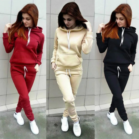 Solid Women Tracksuit Set - Hoodie & Pants (2PCS)