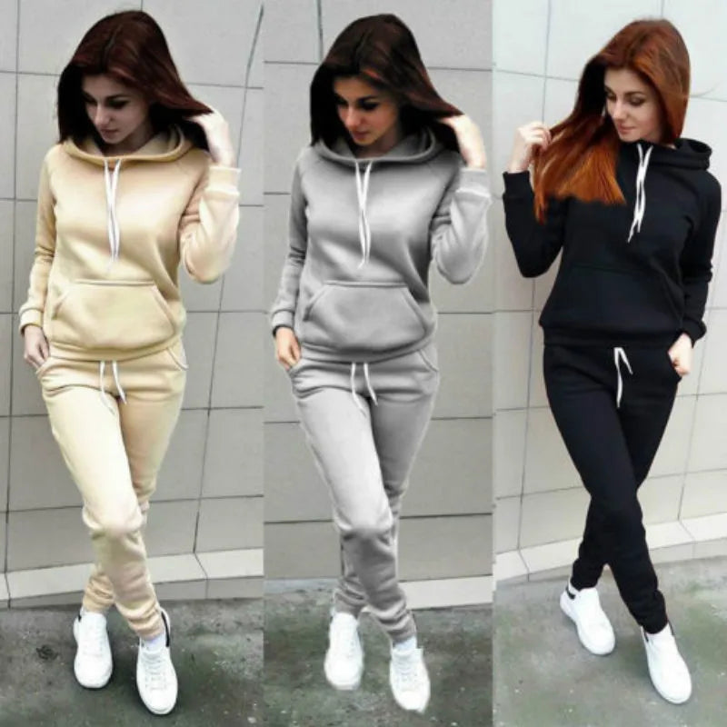 Solid Women Tracksuit Set - Hoodie & Pants (2PCS)