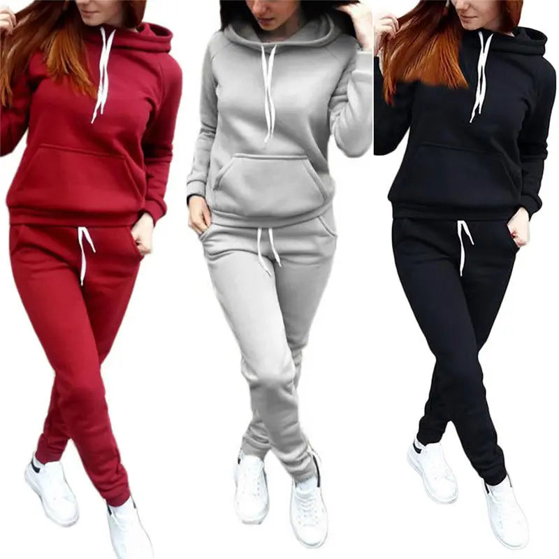 Solid Women Tracksuit Set - Hoodie & Pants (2PCS)