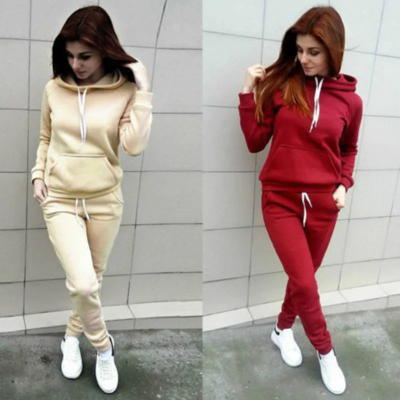 Solid Women Tracksuit Set - Hoodie & Pants (2PCS)