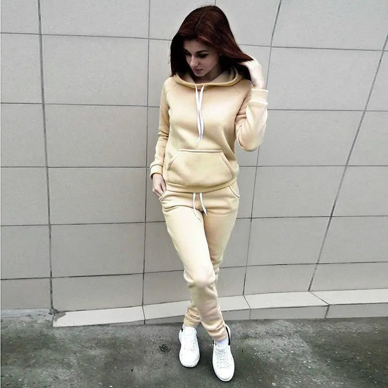 Solid Women Tracksuit Set - Hoodie & Pants (2PCS)