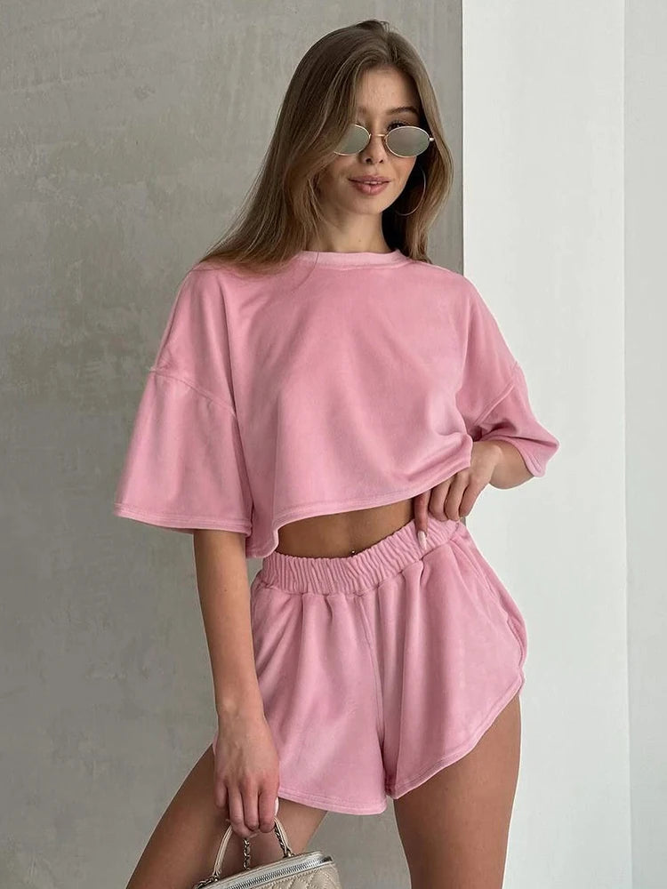 HiLoc Velvet Pink Shorts Set