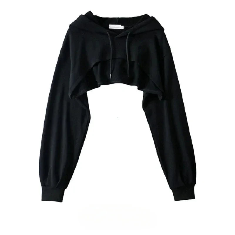 Women's Irregular Crop Hoodie – Y2K Style Long Sleeve Sweatshirt