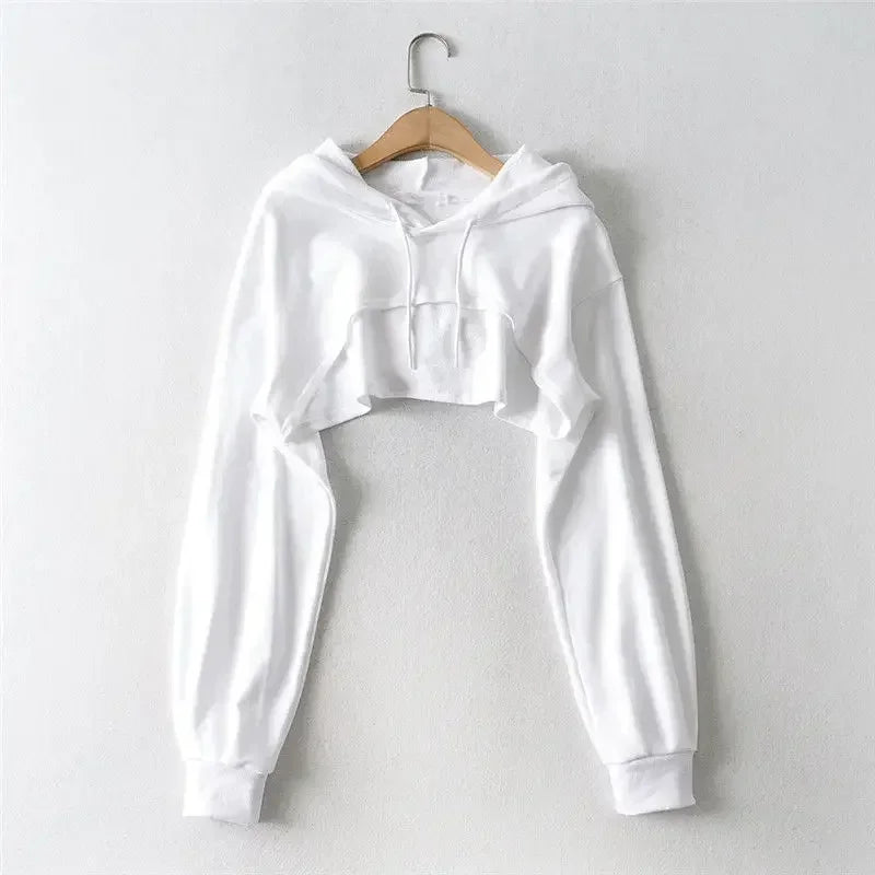 Women's Irregular Crop Hoodie – Y2K Style Long Sleeve Sweatshirt