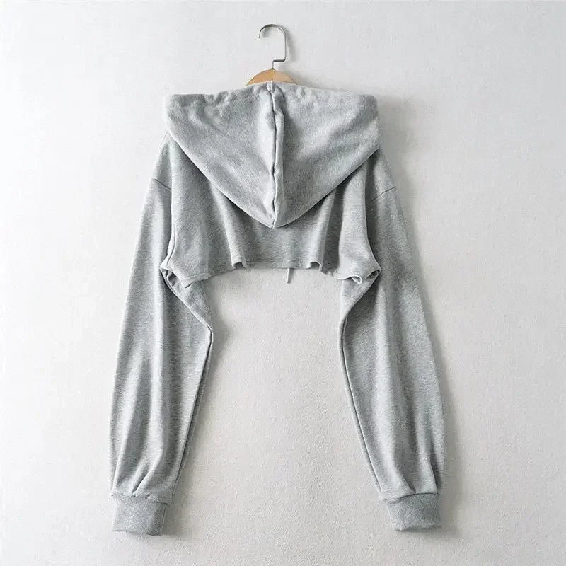 Women's Irregular Crop Hoodie – Y2K Style Long Sleeve Sweatshirt